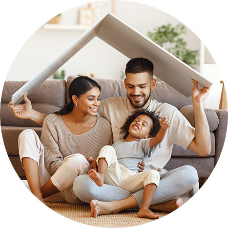 Happy family in their new home